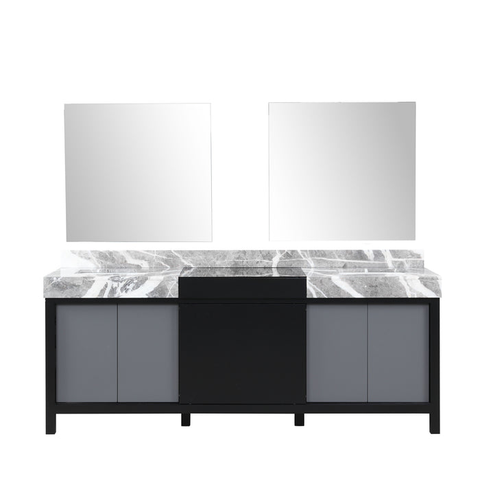 Lexora Zilara 84" - Black and Grey Double Vanity (Options: Castle Grey Marble Tops, White Square Sinks, and 34" Frameless Mirrors) - Lexora - Ambient Home