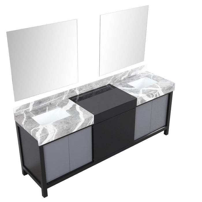 Lexora Zilara 84" - Black and Grey Double Vanity (Options: Castle Grey Marble Tops, White Square Sinks, and 34" Frameless Mirrors) - Lexora - Ambient Home