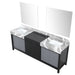 Lexora Zilara 84" - Black and Grey Double Vanity (Options: Castle Grey Marble Tops, White Square Sinks, and 34" Frameless Mirrors) - Lexora - Ambient Home