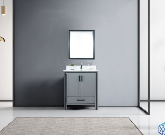 Lexora Ziva 30" - Dark Grey Single Bathroom Vanity (Options: Cultured Marble Top, White Square Sink and 28" Mirror w/ Faucet) - Lexora - Ambient Home