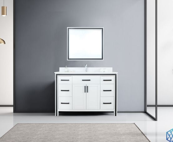 Lexora Ziva 48" - White Single Bathroom  Vanity (Options: Cultured Marble Top, White Square Sink and 34" Mirror w/ Faucet) - Lexora - Ambient Home