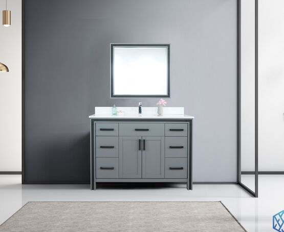 Lexora Ziva 48" - Dark Grey Single Bathroom Vanity (Options: Cultured Marble Top, White Square Sink and 34" Mirror w/ Faucet) - Lexora - Ambient Home