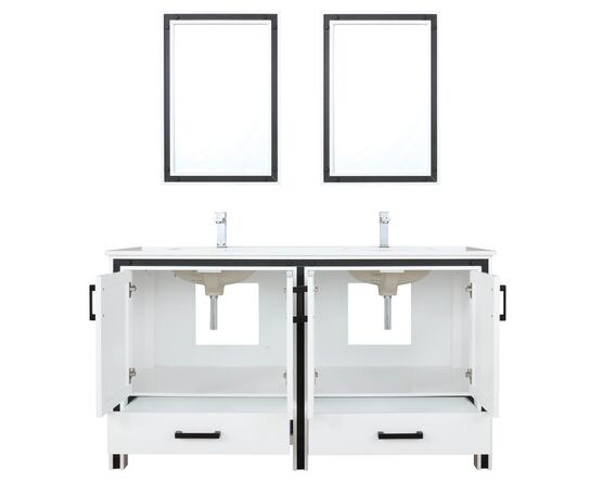 Lexora Ziva 60" - White Double Bathroom Vanity (Options: Cultured Marble Top, White Square Sink and 22" Mirrors w/ Faucet) - Lexora - Ambient Home