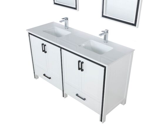 Lexora Ziva 60" - White Double Bathroom Vanity (Options: Cultured Marble Top, White Square Sink and 22" Mirrors w/ Faucet) - Lexora - Ambient Home