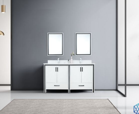Lexora Ziva 60" - White Double Bathroom Vanity (Options: Cultured Marble Top, White Square Sink and 22" Mirrors w/ Faucet) - Lexora - Ambient Home