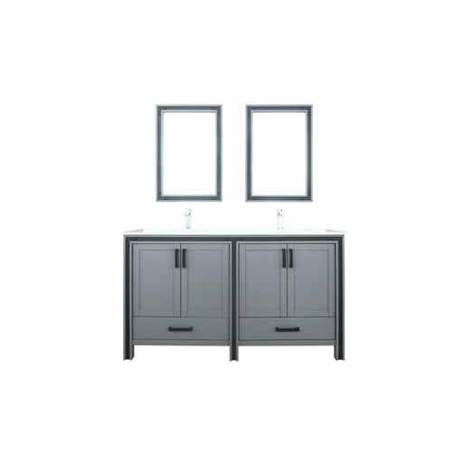 Lexora Ziva 60" - Dark Grey Double Bathroom Vanity (Options: Cultured Marble Top, White Square Sink and 22" Mirrors w/ Faucet) - Lexora - Ambient Home