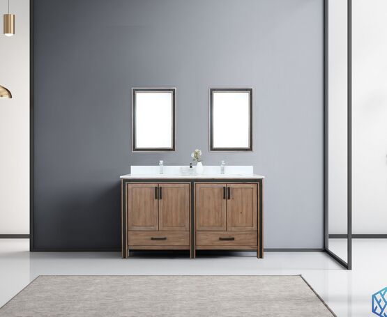 Lexora Ziva 60" - Rustic Barnwood Double Bathroom Vanity (Options: Cultured Marble Top, White Square Sink and 22" Mirrors w/ Faucet) - Lexora - Ambient Home