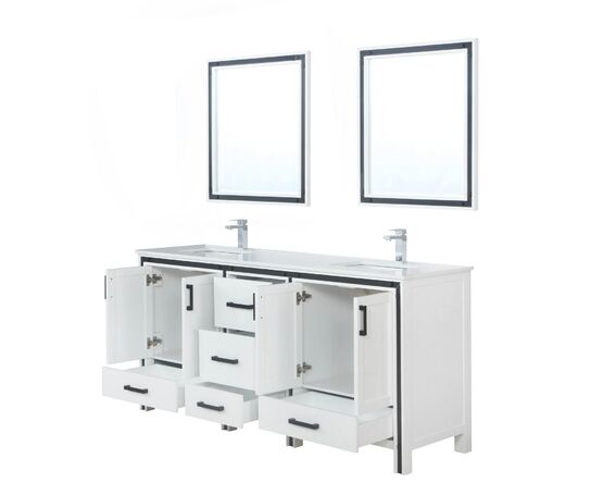 Lexora Ziva 72" - White Double Bathroom Vanity (Options: Cultured Marble Top, White Square Sink and 30" Mirrors w/ Faucet) - Lexora - Ambient Home