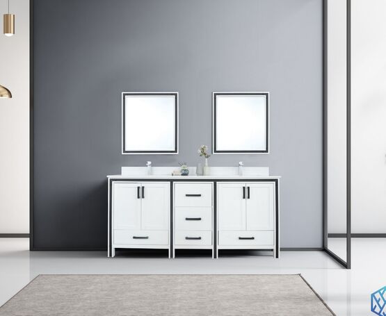 Lexora Ziva 72" - White Double Bathroom Vanity (Options: Cultured Marble Top, White Square Sink and 30" Mirrors w/ Faucet) - Lexora - Ambient Home