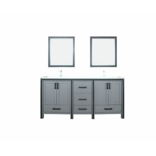 Lexora Ziva 72" - Dark Grey Double Bathroom Vanity (Options: Cultured Marble Top, White Square Sink and 30" Mirrors w/ Faucet) - Lexora - Ambient Home