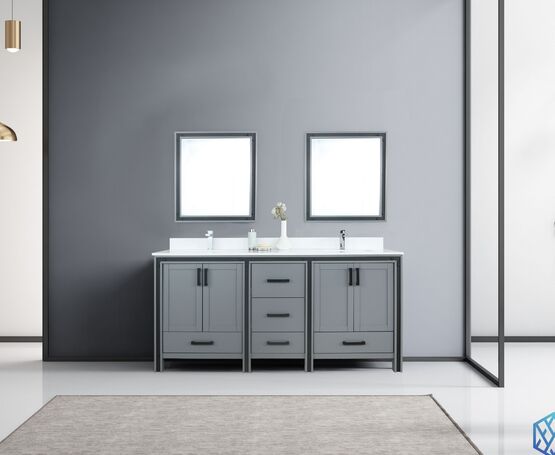 Lexora Ziva 72" - Dark Grey Double Bathroom Vanity (Options: Cultured Marble Top, White Square Sink and 30" Mirrors w/ Faucet) - Lexora - Ambient Home