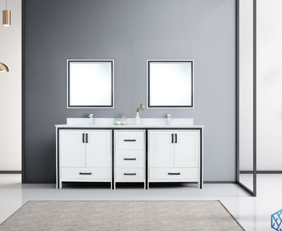 Lexora Ziva 80" - White Double Bathroom Vanity (Options: Cultured Marble Top, White Square Sink and 30" Mirrors w/ Faucet) - Lexora - Ambient Home