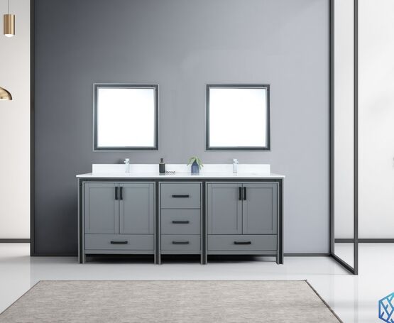 Lexora Ziva 80" - Dark Grey Double Bathroom Vanity (Options: Cultured Marble Top, White Square Sink and 30" Mirrors w/ Faucet) - Lexora - Ambient Home