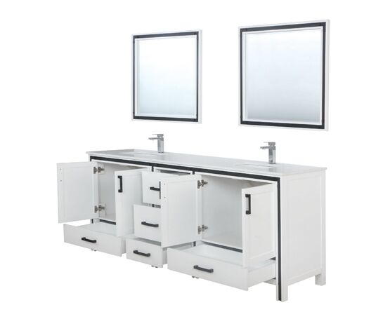 Lexora Ziva 84" - White Double Bathroom Vanity (Options: Cultured Marble Top, White Square Sink and 34" Mirrors w/ Faucet) - Lexora - Ambient Home