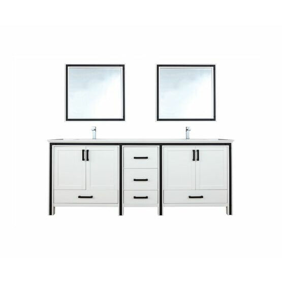 Lexora Ziva 84" - White Double Bathroom Vanity (Options: Cultured Marble Top, White Square Sink and 34" Mirrors w/ Faucet) - Lexora - Ambient Home