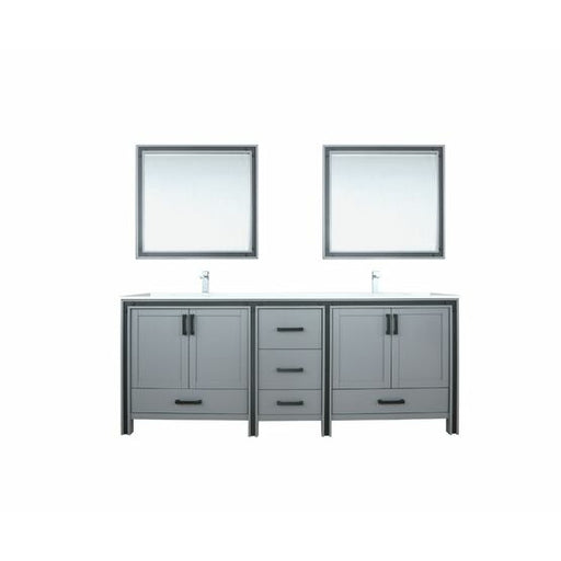 Lexora Ziva 84" - Dark Grey Double Bathroom Vanity (Options: Cultured Marble Top, White Square Sink and 34" Mirrors w/ Faucet) - Lexora - Ambient Home