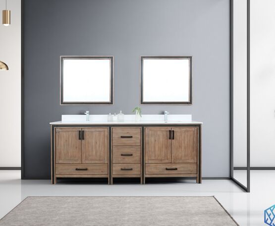 Lexora Ziva 84" - Rustic Barnwood Double Bathroom Vanity (Options: Cultured Marble Top, White Square Sink and 34" Mirrors w/ Faucet) - Lexora - Ambient Home