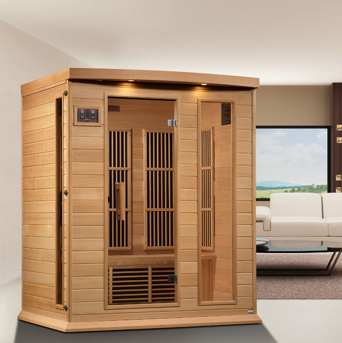 Golden Designs Maxxus 3 Per Near Zero EMF FAR Infrared Carbon Canadian Hemlock Sauna - Golden Designs - Ambient Home