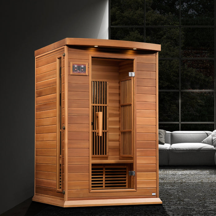 Golden Designs Maxxus 2 Per Near Zero EMF FAR Infrared Carbon Canadian Red Cedar  Sauna - Golden Designs - Ambient Home