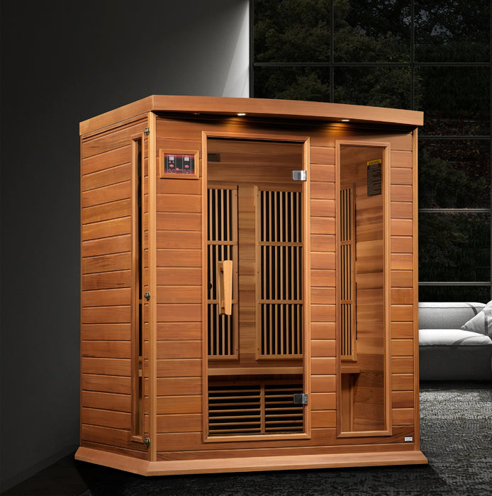 Golden Designs Maxxus 3 Per Near Zero EMF FAR Infrared Carbon Canadian Red Cedar Sauna - Golden Designs - Ambient Home