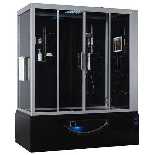 Maya Bath Catania Platinum Black-Steam Shower Tub Combo w/ Smart TV - 71" × 38" × 88" - Maya Bath - Ambient Home