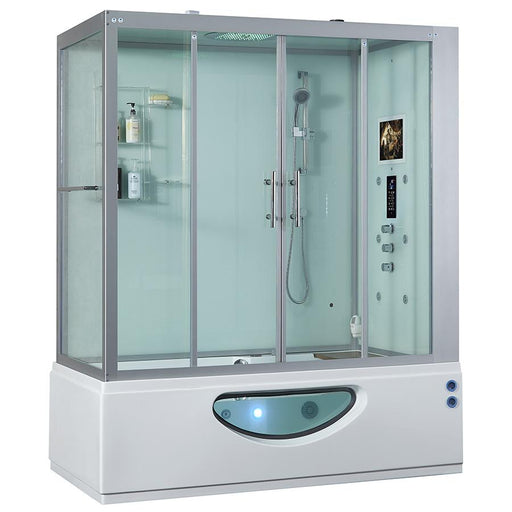 Maya Bath Catania Platinum White-Steam Shower Tub Combo w/ Smart TV - 71" × 38" × 88" - Maya Bath - Ambient Home