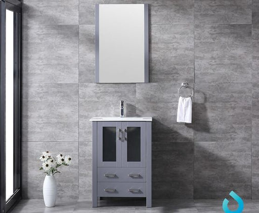 Lexora Volez 24" - Dark Grey Single Bathroom Vanity (Options: Integrated Top, White Integrated Square Sink and 22" Mirror w/ Faucet) - Lexora - Ambient Home