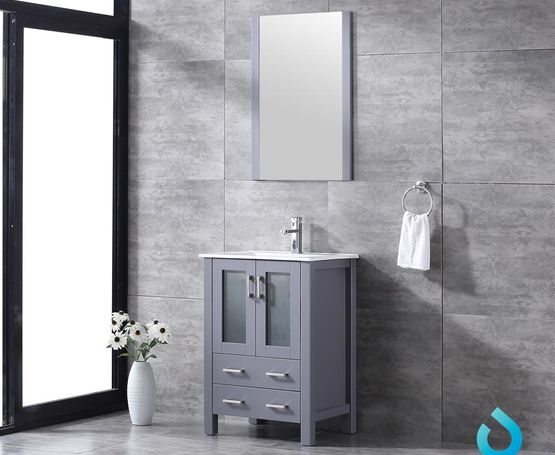 Lexora Volez 24" - Dark Grey Single Bathroom Vanity (Options: Integrated Top, White Integrated Square Sink and 22" Mirror w/ Faucet) - Lexora - Ambient Home