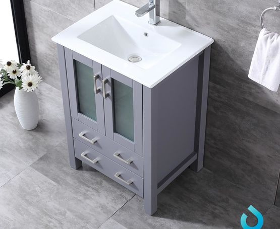 Lexora Volez 24" - Dark Grey Single Bathroom Vanity (Options: Integrated Top, White Integrated Square Sink and 22" Mirror w/ Faucet) - Lexora - Ambient Home