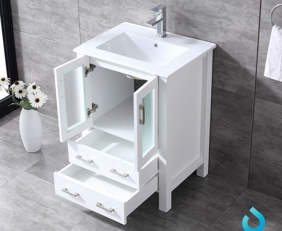 Lexora Volez 24"  - White Single Bathroom Vanity (Options: Integrated Top, White Integrated Square Sink and 22" Mirror w/ Faucet) - Lexora - Ambient Home