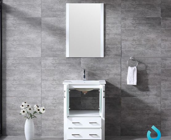 Lexora Volez 24"  - White Single Bathroom Vanity (Options: Integrated Top, White Integrated Square Sink and 22" Mirror w/ Faucet) - Lexora - Ambient Home