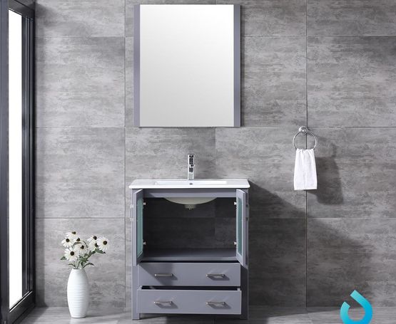 Lexora Volez 30" - Dark Grey Single Bathroom Vanity (Options: Integrated Top, White Integrated Square Sink and 28" Mirror w/ Faucet) - Lexora - Ambient Home