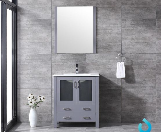 Lexora Volez 30" - Dark Grey Single Bathroom Vanity (Options: Integrated Top, White Integrated Square Sink and 28" Mirror w/ Faucet) - Lexora - Ambient Home