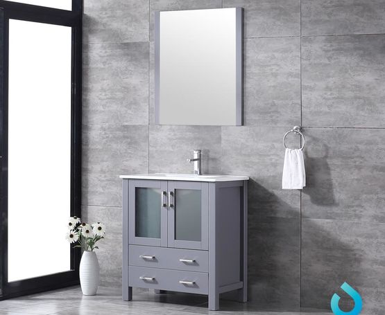 Lexora Volez 30" - Dark Grey Single Bathroom Vanity (Options: Integrated Top, White Integrated Square Sink and 28" Mirror w/ Faucet) - Lexora - Ambient Home