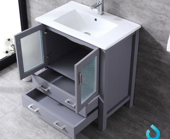 Lexora Volez 30" - Dark Grey Single Bathroom Vanity (Options: Integrated Top, White Integrated Square Sink and 28" Mirror w/ Faucet) - Lexora - Ambient Home