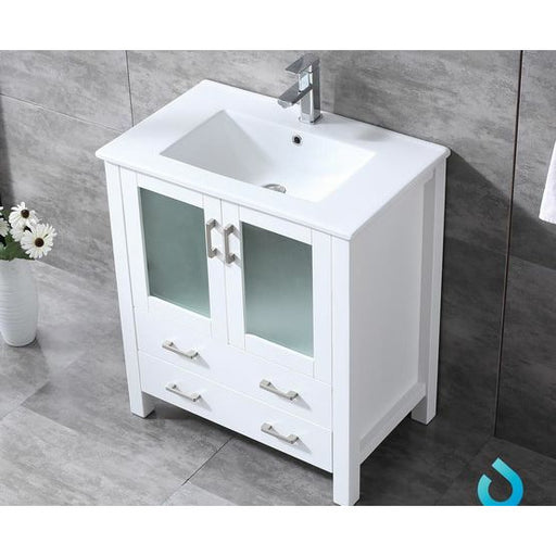 Lexora Volez 30" - White Single Bathroom Vanity (Options: Integrated Top, White Integrated Square Sink and 28" Mirror w/ Faucet) - Lexora - Ambient Home