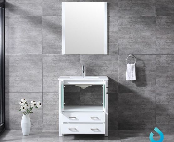 Lexora Volez 30" - White Single Bathroom Vanity (Options: Integrated Top, White Integrated Square Sink and 28" Mirror w/ Faucet) - Lexora - Ambient Home