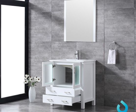 Lexora Volez 30" - White Single Bathroom Vanity (Options: Integrated Top, White Integrated Square Sink and 28" Mirror w/ Faucet) - Lexora - Ambient Home