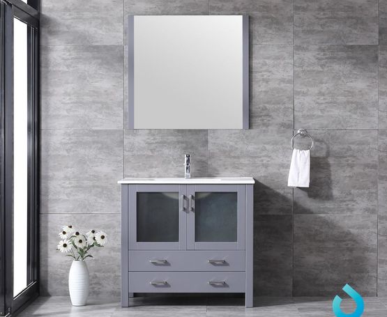 Lexora Volez 36" - Dark Grey Single Bathroom Vanity (Options: Integrated Top, White Integrated Square Sink and 34" Mirror w/ Faucet) - Lexora - Ambient Home