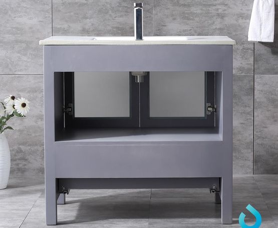 Lexora Volez 36" - Dark Grey Single Bathroom Vanity (Options: Integrated Top, White Integrated Square Sink and 34" Mirror w/ Faucet) - Lexora - Ambient Home