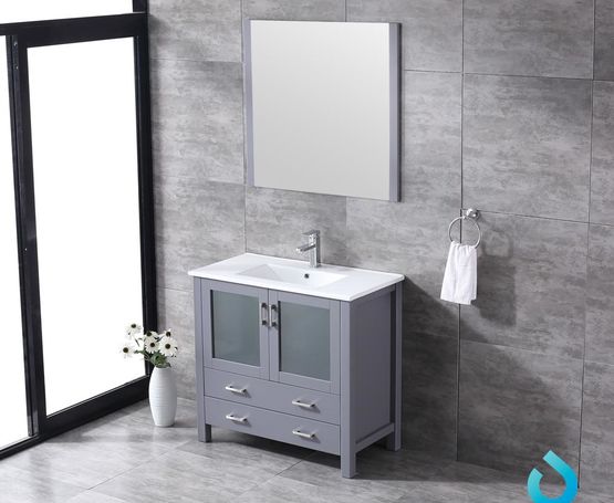 Lexora Volez 36" - Dark Grey Single Bathroom Vanity (Options: Integrated Top, White Integrated Square Sink and 34" Mirror w/ Faucet) - Lexora - Ambient Home