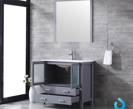 Lexora Volez 36" - Dark Grey Single Bathroom Vanity (Options: Integrated Top, White Integrated Square Sink and 34" Mirror w/ Faucet) - Lexora - Ambient Home