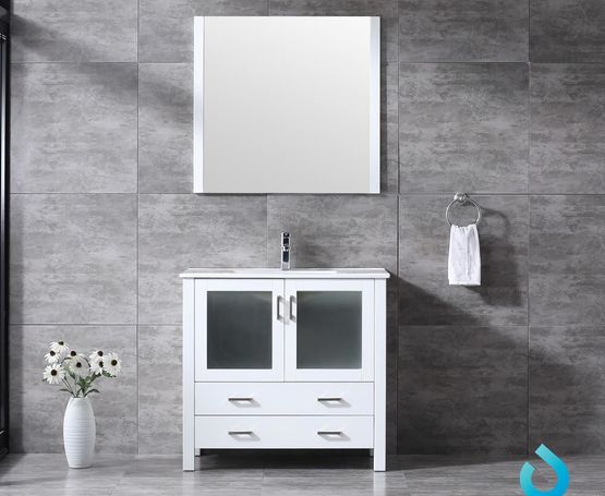 Lexora Volez 36" - White Single Bathroom Vanity (Options: Integrated Top, White Integrated Square Sink and 34" Mirror w/ Faucet) - Lexora - Ambient Home