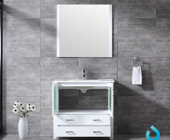 Lexora Volez 36" - White Single Bathroom Vanity (Options: Integrated Top, White Integrated Square Sink and 34" Mirror w/ Faucet) - Lexora - Ambient Home