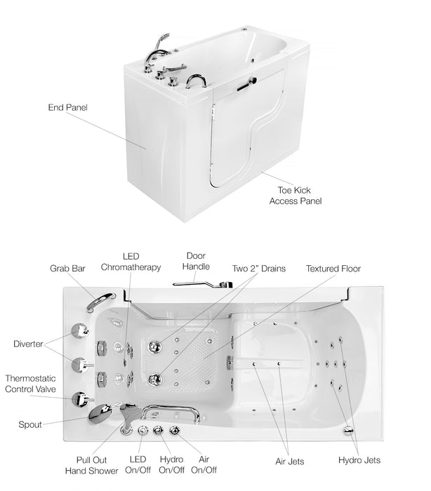 Ella's Bubble Transfer 60 – Outward Swing Door Wheelchair Accessible Acrylic Walk-In Bathtub with 2″ Dual Drain (30″W x 60″L x 42″H) - Ella's Bubbles - Ambient Home