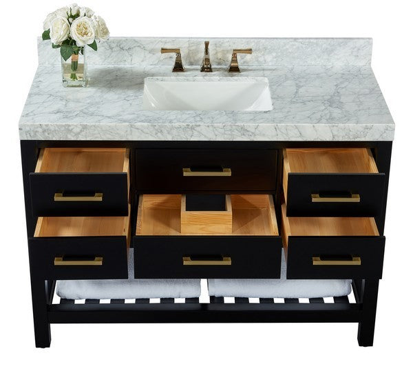 Ancerre Designs Elizabeth Vanity with Marble Vanity Top in Carrara White with White Basin - Ancerre Designs - Ambient Home