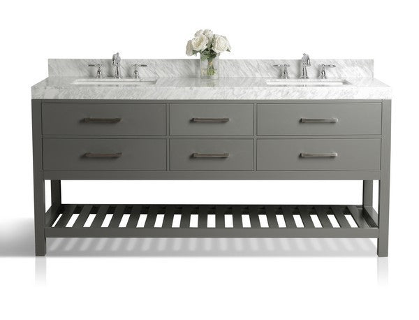 Ancerre Designs Elizabeth Vanity with Marble Vanity Top in Carrara White with White Basin - Ancerre Designs - Ambient Home