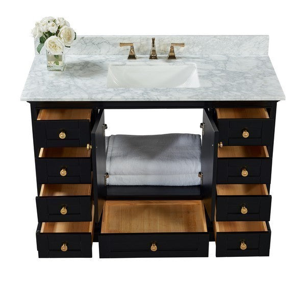 Ancerre Designs Audrey Vanity with Marble Vanity Top in White with White Basin and Gold Hardware with Mirror - Ancerre Designs - Ambient Home