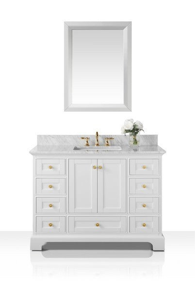 Ancerre Designs Audrey Vanity with Marble Vanity Top in White with White Basin and Gold Hardware with Mirror - Ancerre Designs - Ambient Home