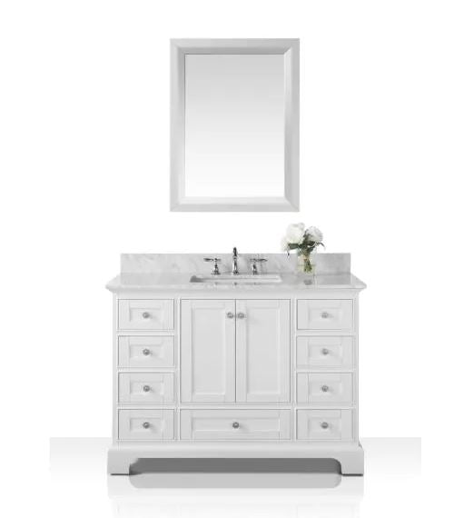 Ancerre Designs Audrey Vanity with Marble Vanity Top in White with White Basin and Gold Hardware with Mirror - Ancerre Designs - Ambient Home